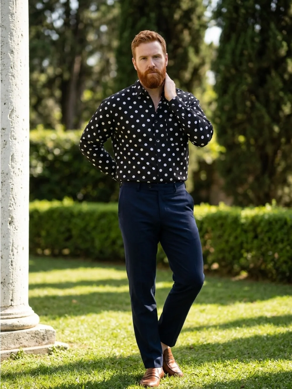 🚘 new 🆕 Men's Black Polka Dot Button-Up Shirt - Classic Style size 18-18.5 34-35